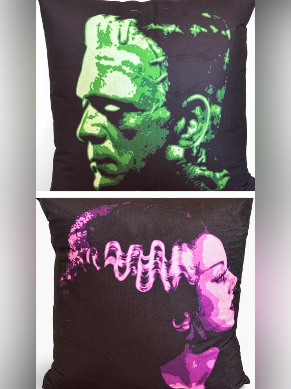 Piillow-Brand New REVERSIBLE Frankenstein & Bride SpookyNeon PopArt Throw Pillow